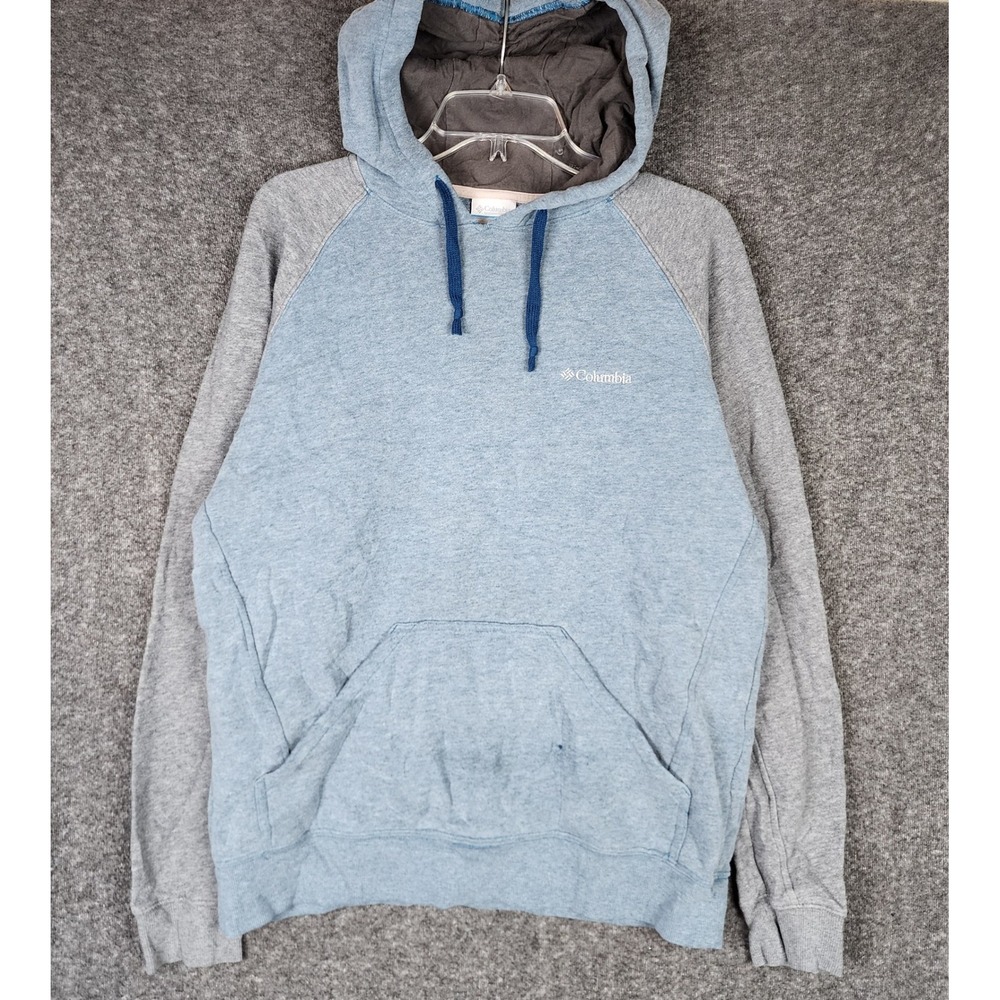 Columbia Hoodie Mens M Raglan Sleeve Blue Grey Heathered Sportswear EUC